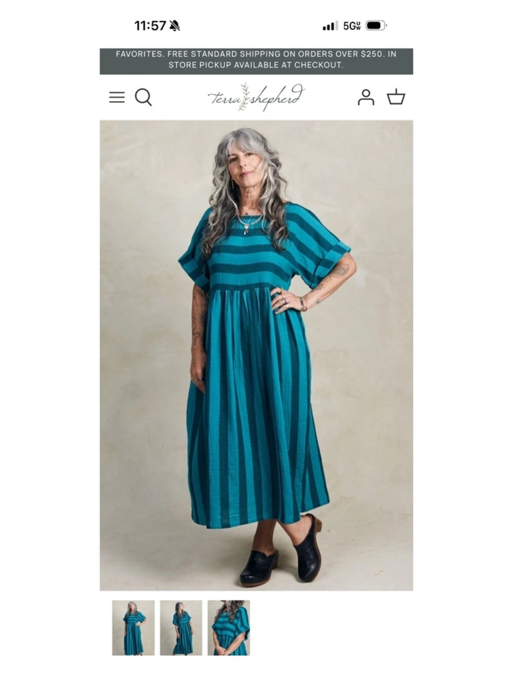 Curator SF Perry Dress Ocean Stripe Teal Blue Striped Gauze Babydoll Midi Size M